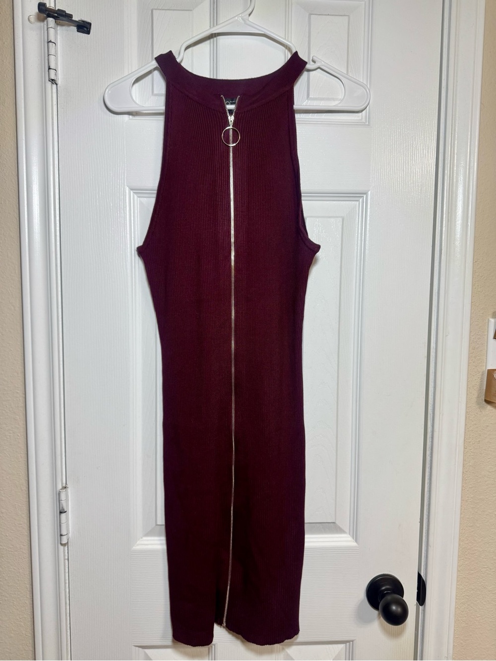 Forever 21 Burgundy Ribbed Zip-Front Midi Dress